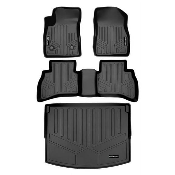 SMARTLINER All Weather Custom Fit Floor Mats and Cargo Liner Behind 2nd Row Upper Deck Set Black Compatible With 2021-2022 Chevrolet Trailblazer (AWD only)