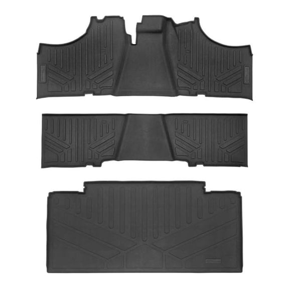 SMARTLINER All Weather Protection Custom Fit 2 Row & Cargo Bed Rugged Rubber Floor Liner Set Compatible With 2019-2024 Kawasaki Mule PRO (Only Fits 6 Passenger Models)
