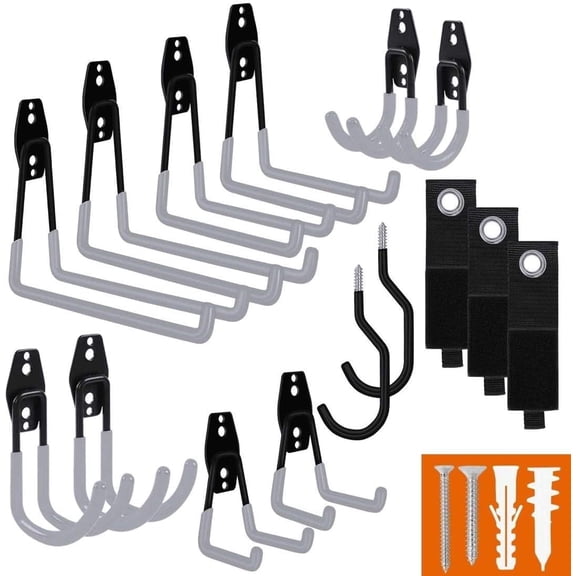 Smartology Anti-Slip Powder Coated Bicycle Storage Hooks Variety Pack, Black 15 Pack