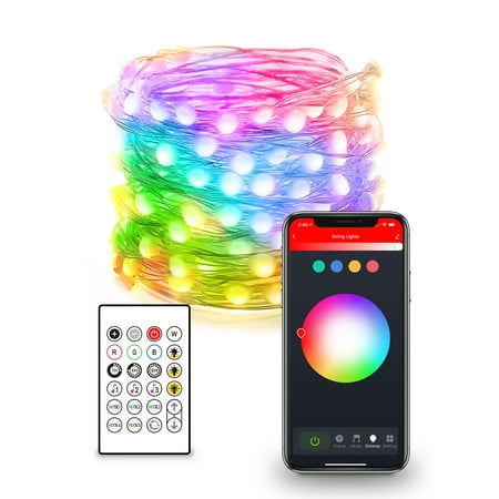 SMARTPOINT 32 Foot Long USB Powered 5 Volt Smart Indoor String LED Lights that can Change to Any Color or White with Phone App Control that plugs into Wall Outlet or USB port