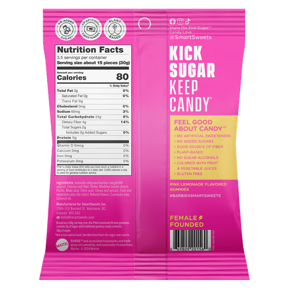 SMARTSWEETS BARBIE PINK LEMONADE DREAM (3.5 oz) - Pink Lemonade Gummy Candy, I Count