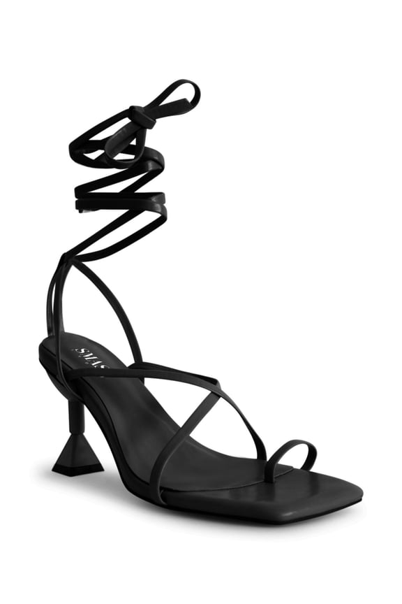 Womens Black Toe Strap Strappy Padded Mona Square Toe Sculpted Heel Lace-Up Dress Heeled Sandal 13
