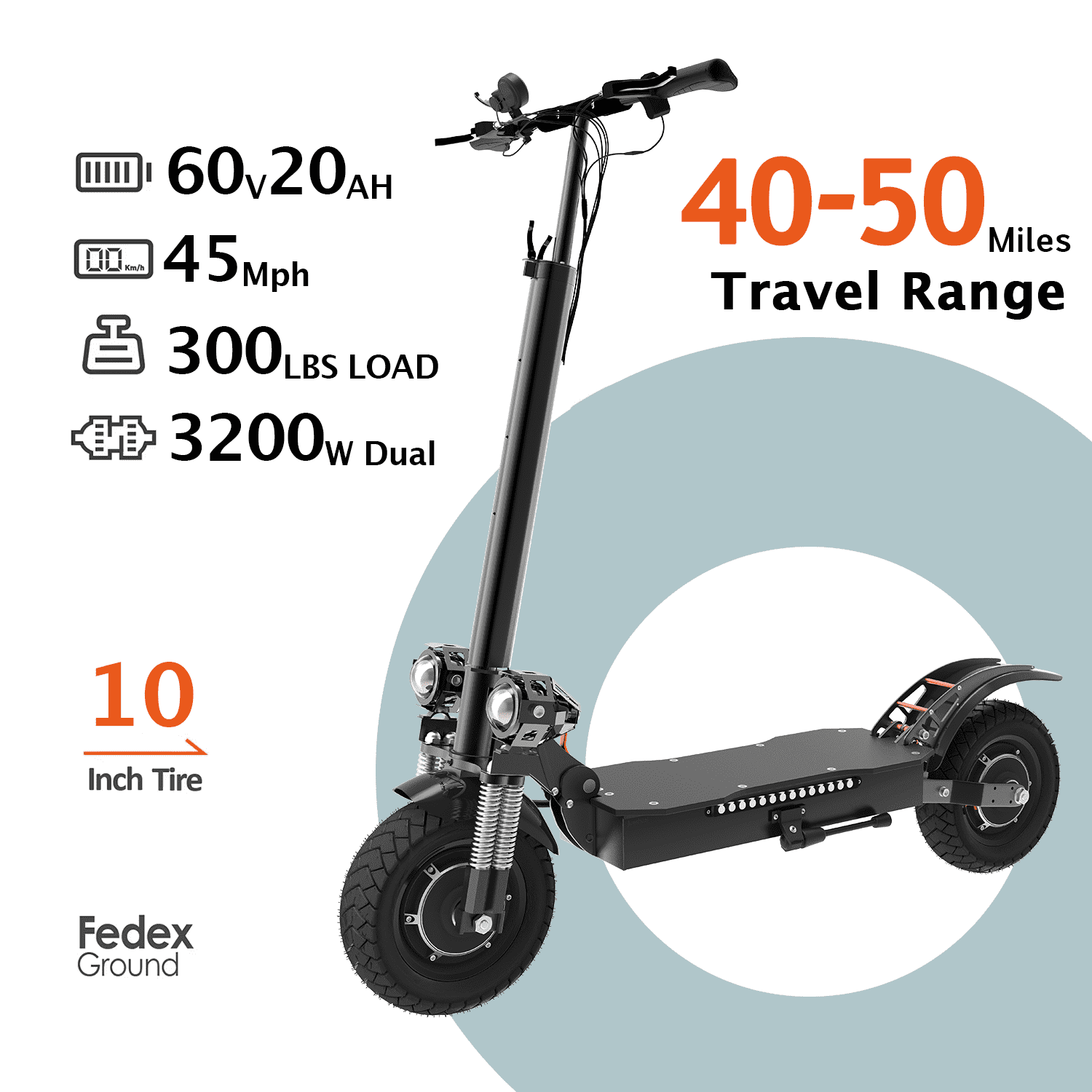 SMATEIGHT Foldable Adults Electric Scooter, 60V 3200W E-scooter Dual Motors, 45MPH & 50Miles, 10" All-terrain Tires Dual Disc Brake, Full Suspension