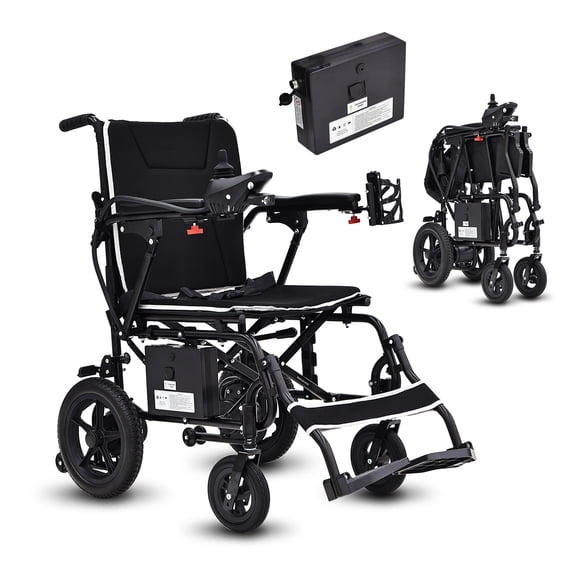 SMATEIGHT Foldable Electric Transport Wheelchair, Lightweight Aluminum, Black and Gray