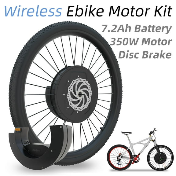 SMATEIGHT Wireless Ebike Conversion Kit, 26 inch 350W Front Hub Wheel Motor, Removable 7.2Ah Lithium Battery with USB Port, IP65 Waterproof Electric Bike Kit for Mountain Bicycle