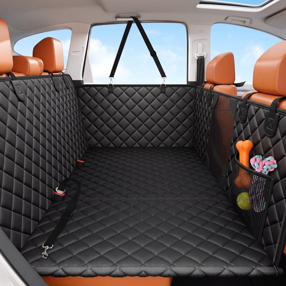 SMATTO Back Seat Extender for Dogs, Hard Bottom Dog Car Seat Cover Foldable Dog Seat- Supports 410lbs, Rear Seat Pet Cover with Mesh Window, Waterproof Dog Hammock for Car SUV and Trucks