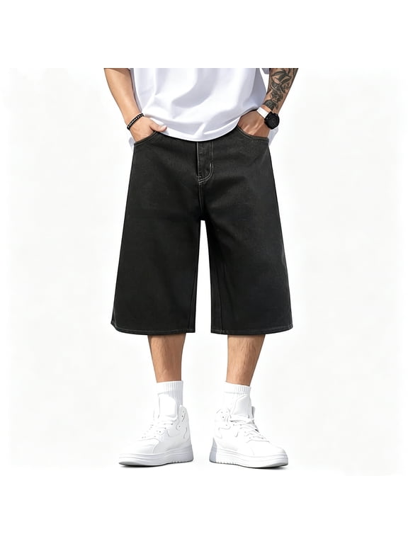 Men's Relaxed Fit Denim Shorts Below Knee with Baggy Style