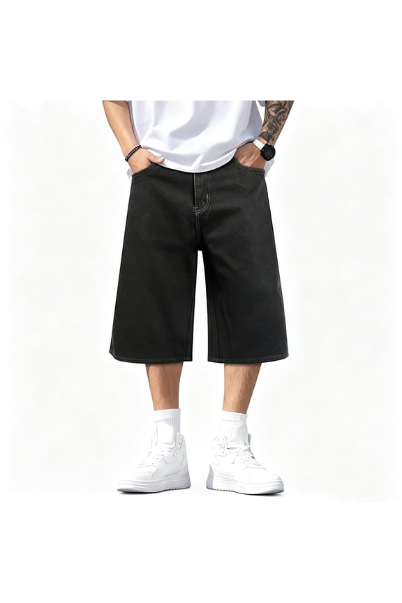Men's Relaxed Fit Denim Shorts Below Knee with Baggy Style