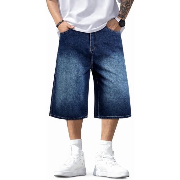smawell Men's Relaxed Fit Denim Shorts Below Knee with Baggy Style