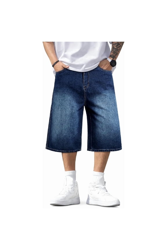 Men's Relaxed Fit Denim Shorts Below Knee with Baggy Style
