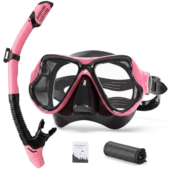 SMBT Snorkeling Gear for Adults, Dry-Top Snorkel Set Scuba Diving mask, 180°Panoramic Wide View Professional Snorkeling Gear Breathing Freely Snorkel Mask,Pink
