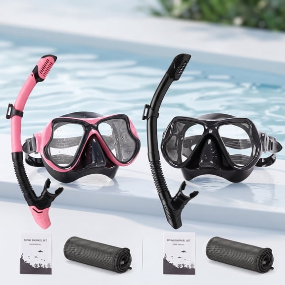 SMBT Snorkeling Gear for Adults, Dry-Top Snorkel Set Scuba Diving mask, 180°Panoramic Wide View Professional Snorkeling Gear Breathing Freely Snorkel Mask,Black Pink