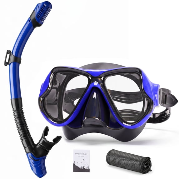 SMBT Snorkeling Gear for Adults, Dry-Top Snorkel Set Scuba Diving mask, 180°Panoramic Wide View Professional Snorkeling Gear Breathing Freely Snorkel Mask,Blue