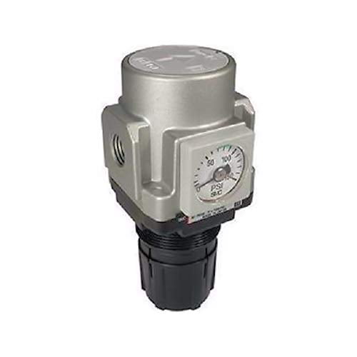 SMC AR40-N04E-Z Regulator, Relieving Type, 7.25 - 123 psi Set Pressure Range, 106 scfm, Square Embedded Gauge, 1/2" NPT