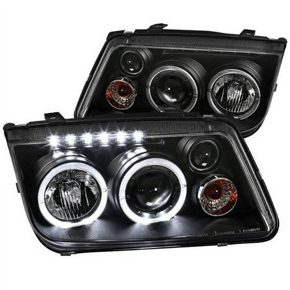 SMD LED Halo Projector Headlight In Black Housing Clear Lens Made For And Compatible With 1999 - 2004 Volkswagen VW Jetta 99 00 01 02 03 04