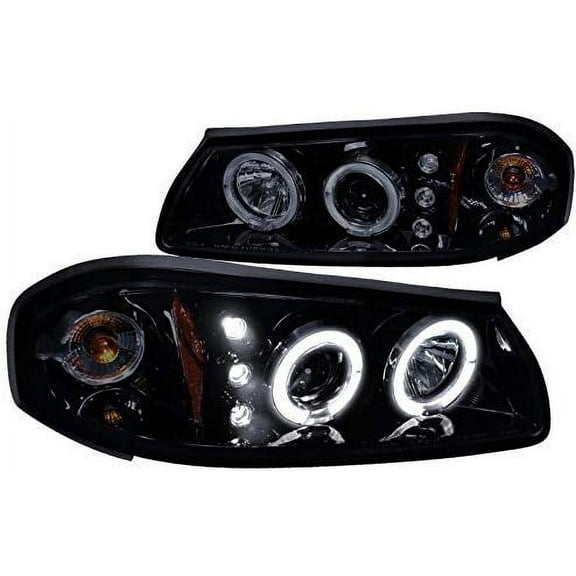 SMD LED Halo Projector Headlight In Gloss Black Housing Smoke Lens Made For And Compatible With 2000 - 2005 Chevy Chevrolet Impala 00 01 02 03 04 05