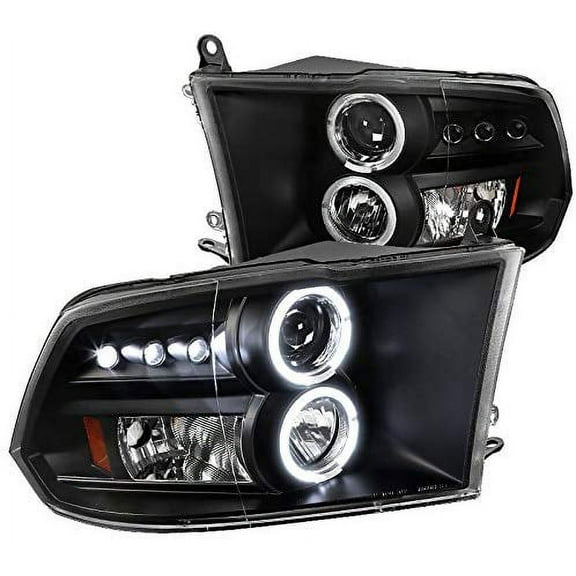 SMD LED Halo Projector Headlight In Matte Black Housing Clear Lens Made For And Compatible With 2009 - 2018 Dodge RAM 1500 2500 3500 09 10 11 12 13 14 15 16 17 18