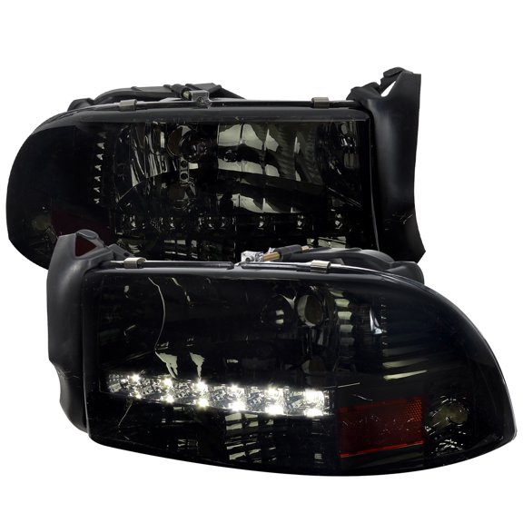 SMD LED Light Strip Factory Style Crystal Headlights (Chrome Housing/Smoke Lens) Made for and Compatible with 1997-2004 Dodge Dakota/ 1998-2003 Durango