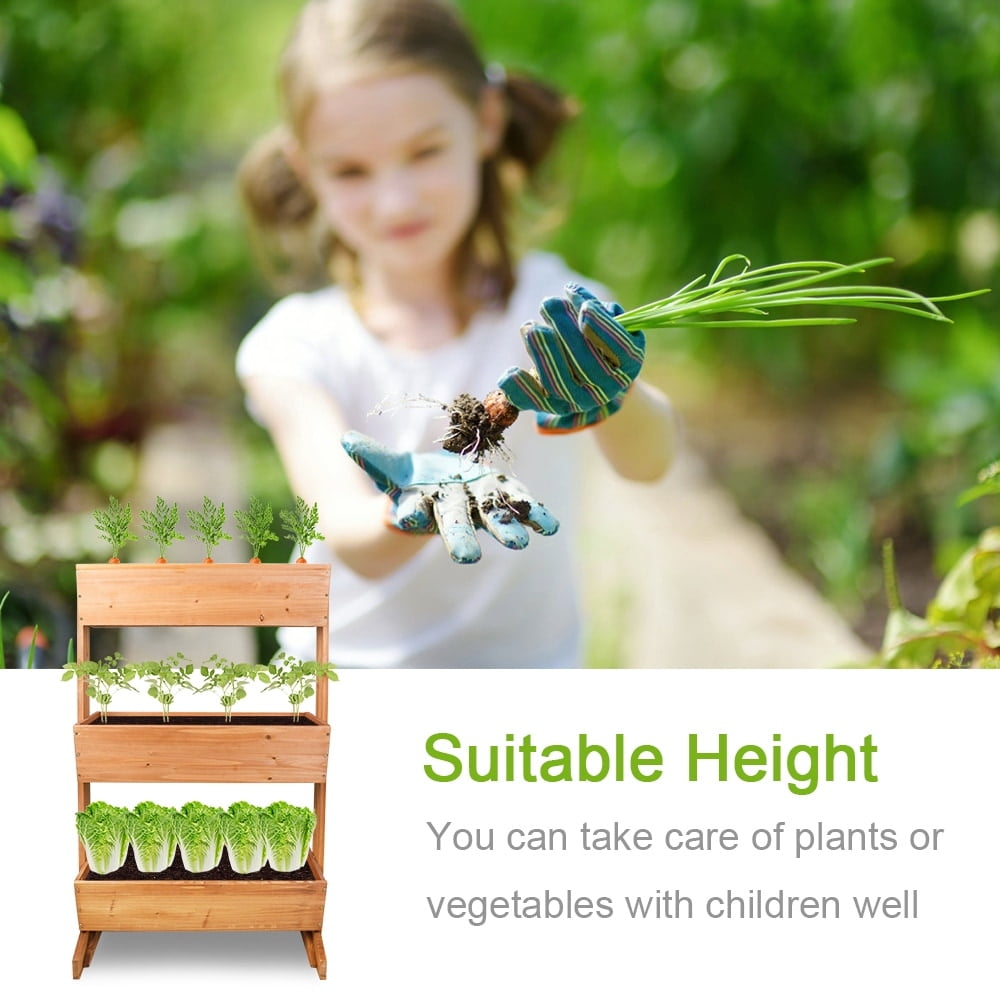 Reddish Brown Solid Pine Wood 3-Tier Vertical Raised Garden Bed