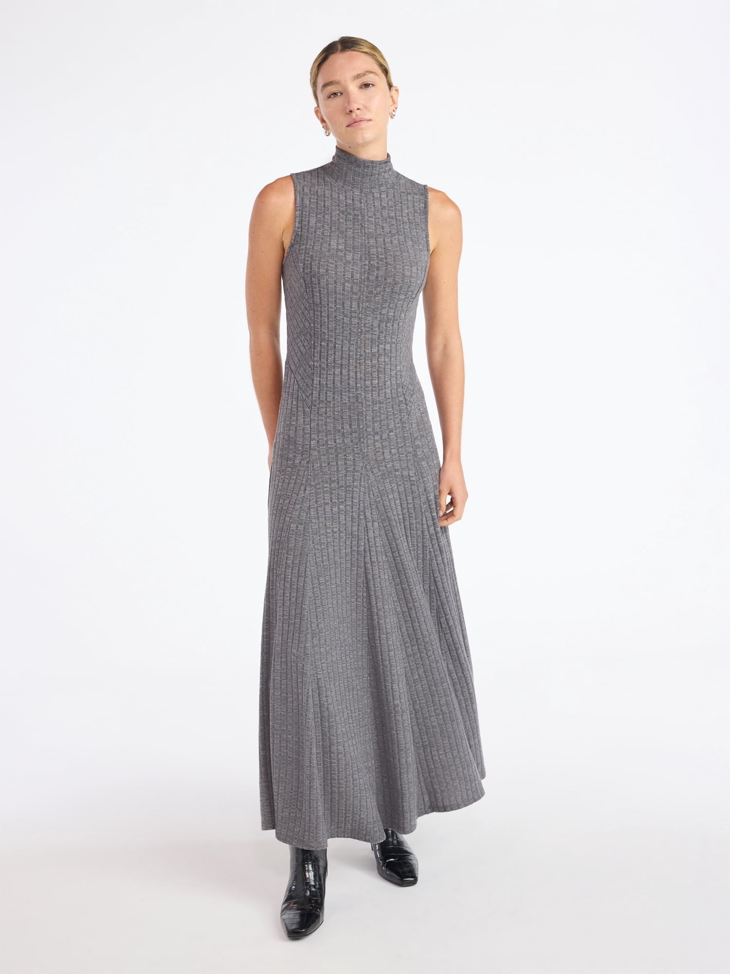 Scoop Women's and Women's Plus Rib Knit Seamed Maxi Dress, Sizes XS-4X