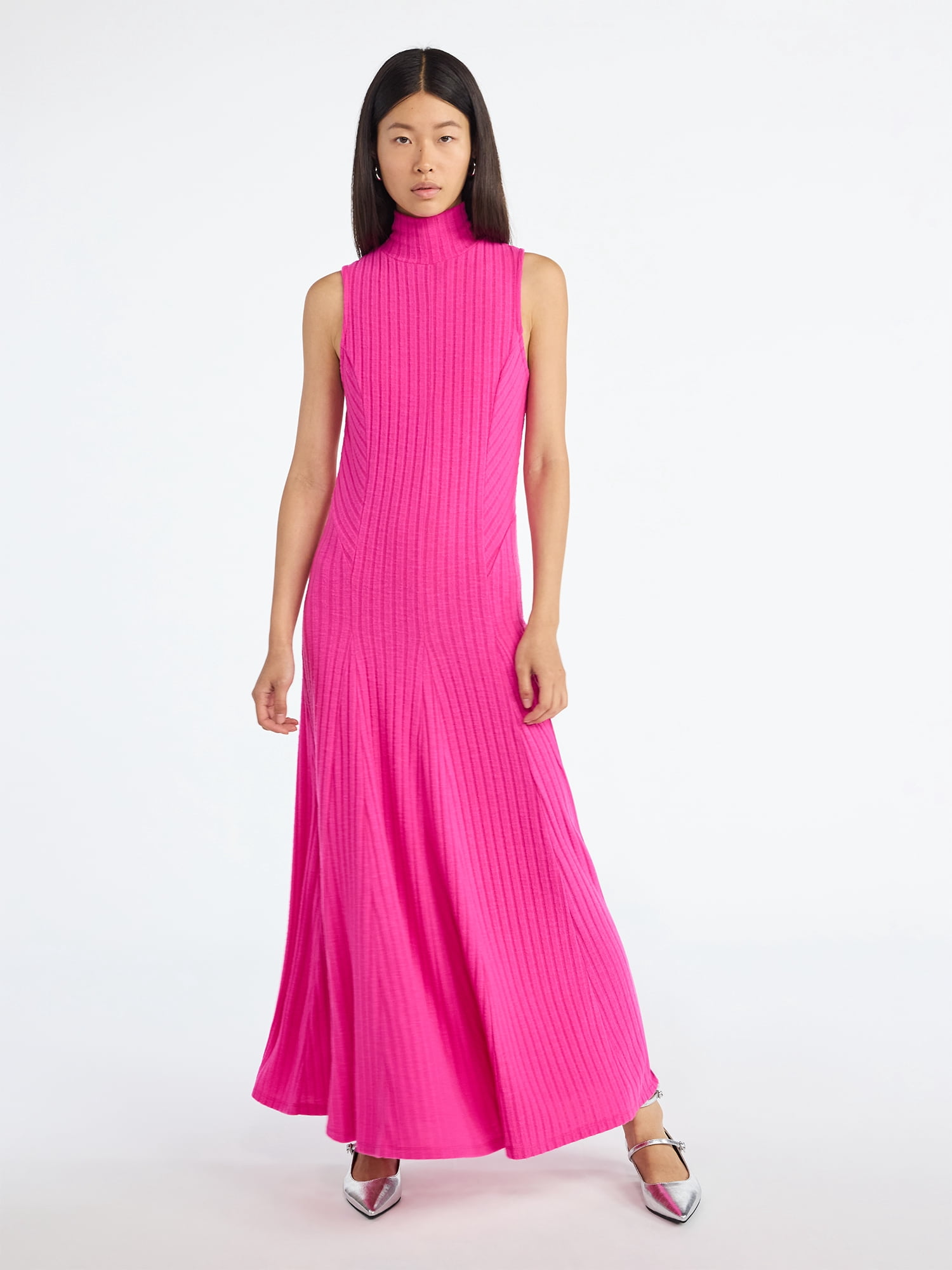 Scoop Women's and Women's Plus Rib Knit Seamed Maxi Dress, Sizes XS-4X