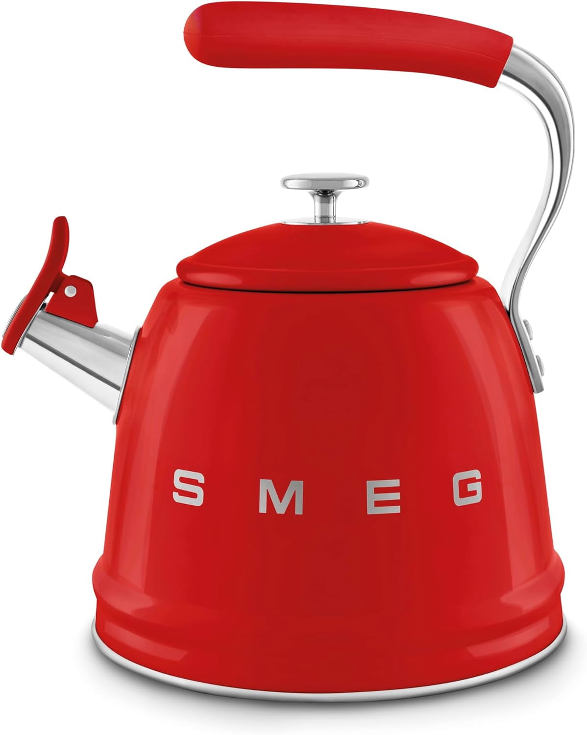 Red Stainless Steel Retro Whistling Stovetop Kettle, 2.4 Quarts