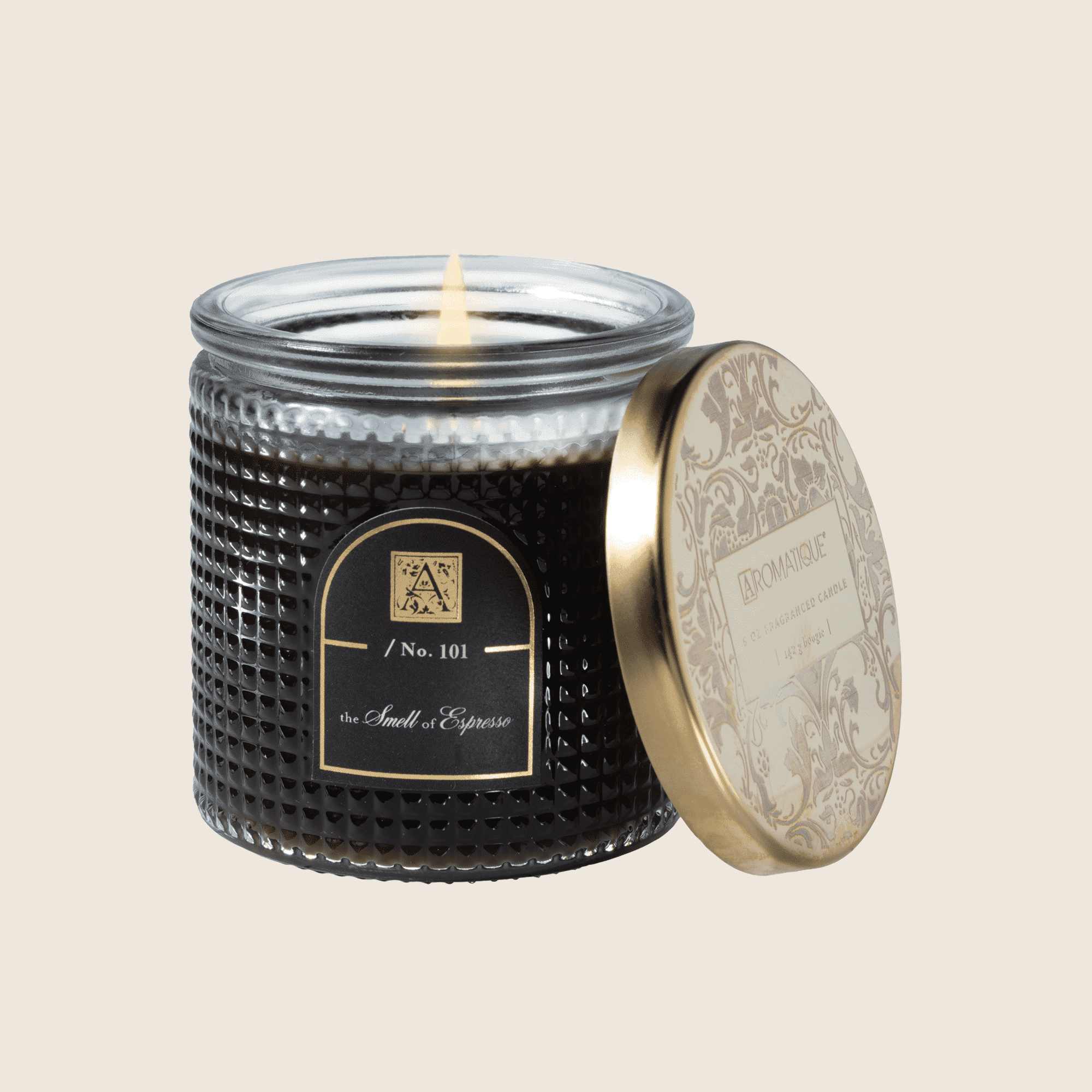 SMELL OF ESPRESSO Aromatique Textured Glass Metal Lid 6 oz Scented Jar Candle
