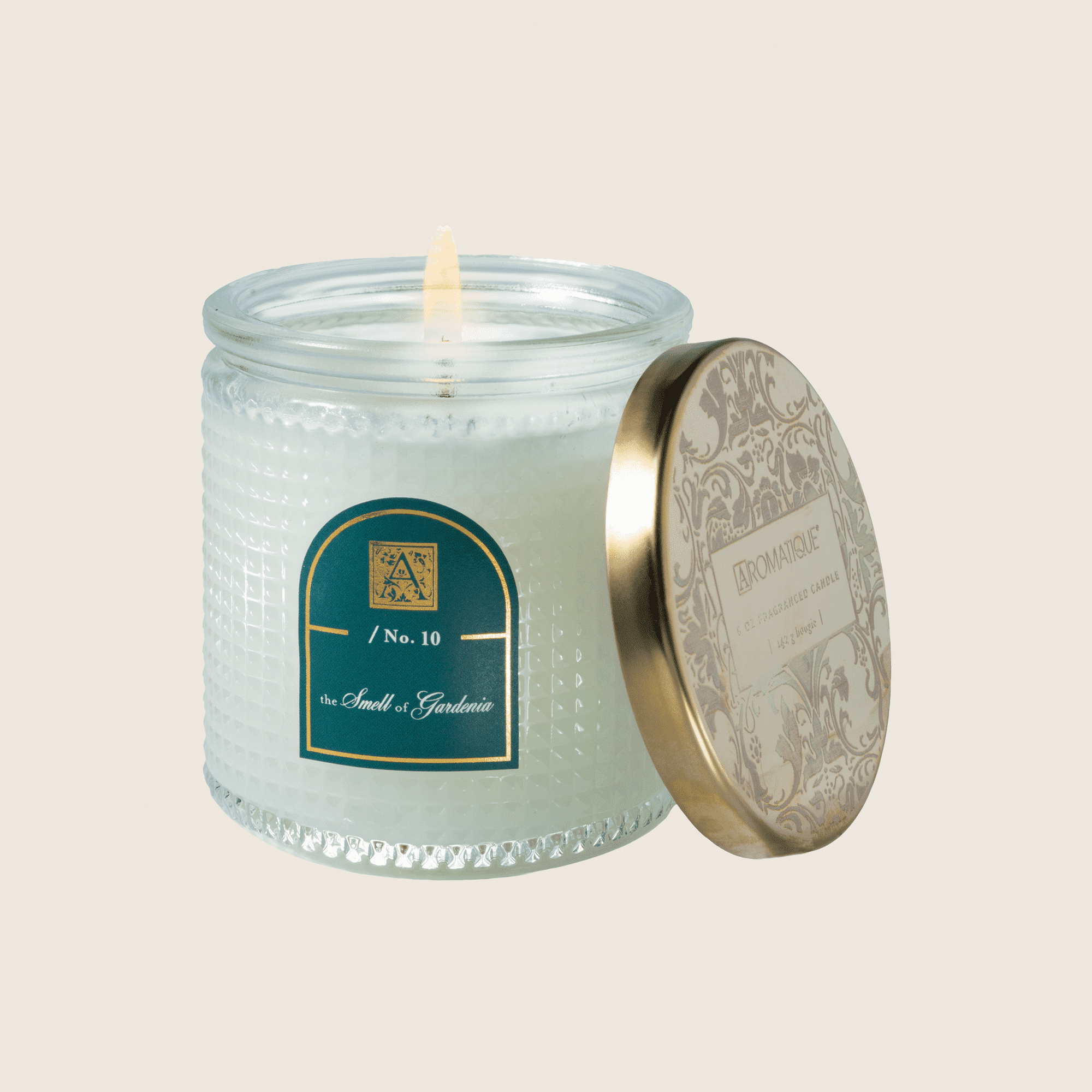 SMELL OF GARDENIA Aromatique Textured Glass Metal Lid 6 oz Scented Jar Candle