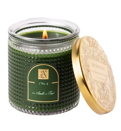 SMELL OF THE TREE Aromatique Textured Glass Metal Lid 6 oz Scented Jar Candle