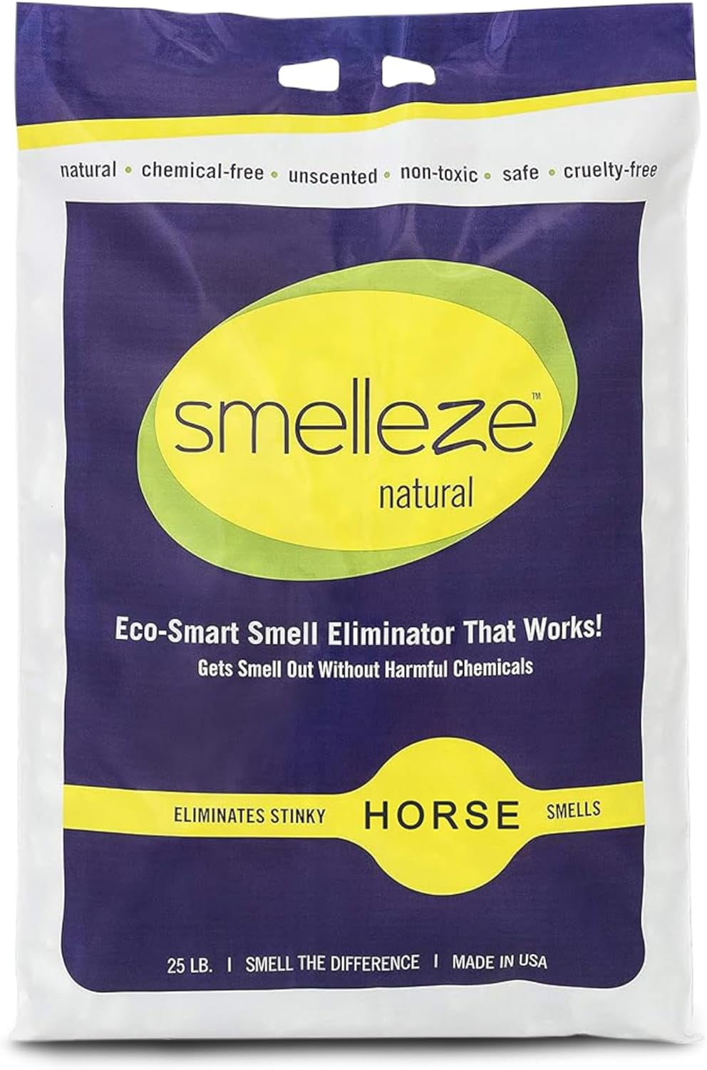 SMELLEZE Natural Stall Smell Deodorizer Granules: 25 lb. Bag Sprinkle 3-5 Cups/Stall