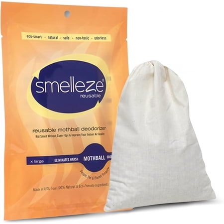 SMELLEZE Reusable Mothball Smell Removal Deodorizer Pouch: Rids Chemical Odor Without Scents in 150 Sq. ft.