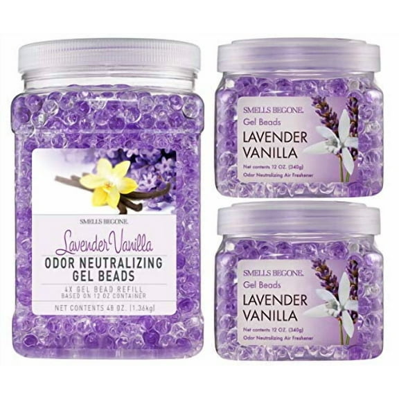 SMELLS BEGONE 12oz 2-Pack 48oz Refill Odor Eliminator Gel Bead Air Freshener Lavender Vanilla Scent