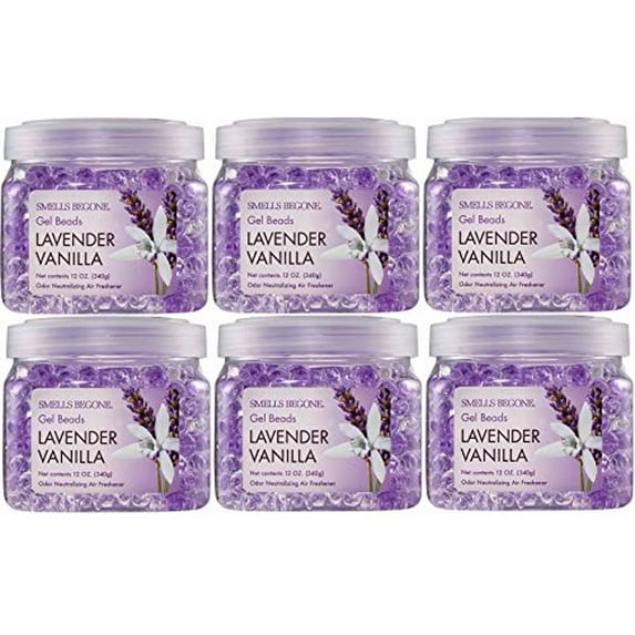 SMELLS BEGONE 12oz 6-Pack Odor Absorber Gel Beads Air Freshener Odor Control Lavender Vanilla Scent
