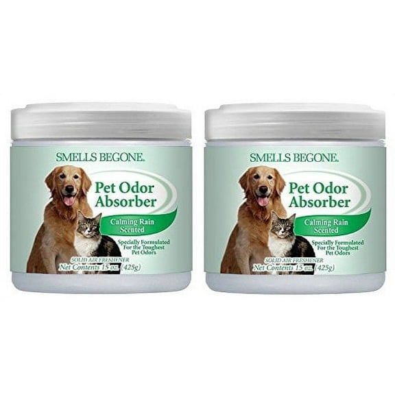 SMELLS BEGONE Pet Odor Absorber Gel, Calming Rain Scent, 15 oz (2-Pack)