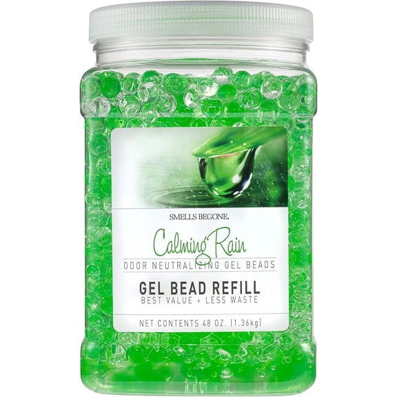 SMELLS BEGONE 48 oz Odor Eliminator Gel Refill - Odor Eliminator for Bathrooms, Cars, Boats, RVs & Pet Areas - Made with Essential Oils - Calming Rain Scent