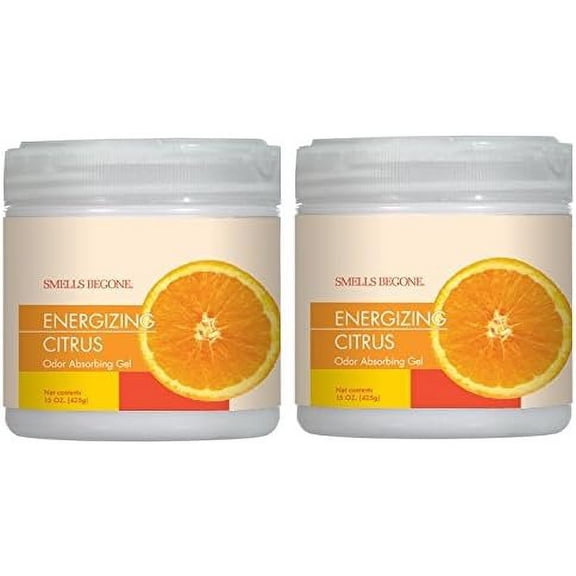 SMELLS BEGONE Odor Absorber Gel - Odor Eliminating, Energizing Citrus Scent - 2 Pack, 15 Oz