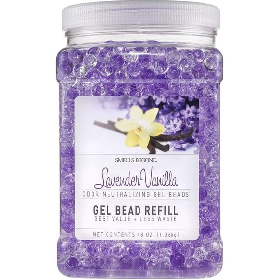 SMELLS BEGONE 48 oz Odor Eliminator Gel Refill - Air Freshener - Absorbs & Eliminates Odors in Bathrooms, Basements, Cars, Boats, RVs & Pet Areas - Made with Essential Oils - Lavender Vanilla Scent