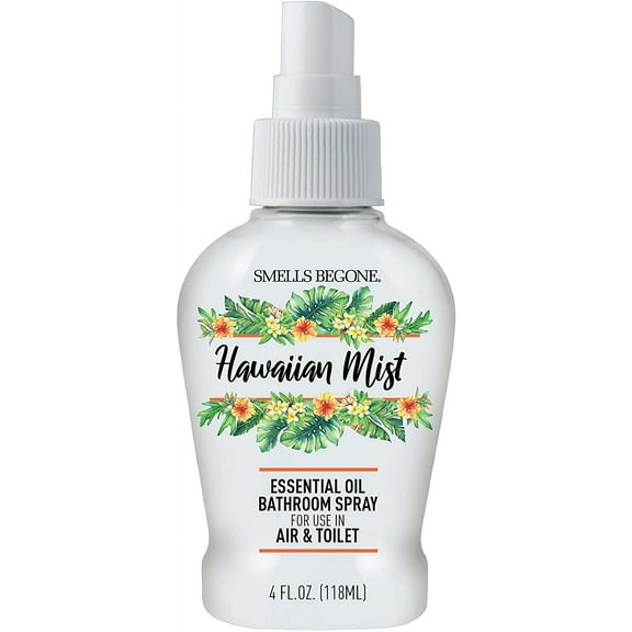 SMELLS BEGONE Toilet & Bathroom Spray, Eliminate Odors, Includes Essential Oil, 4oz - Hawaiian Mist