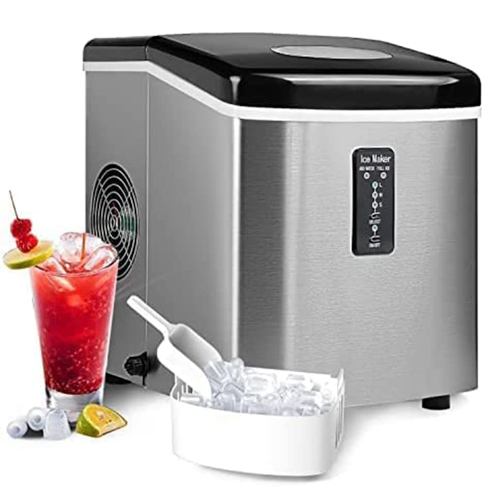 SMETA 33Lbs/24H Ice Maker Machine Compact Countertop Stainless Steel , Automatic Self Cleaning, Silver