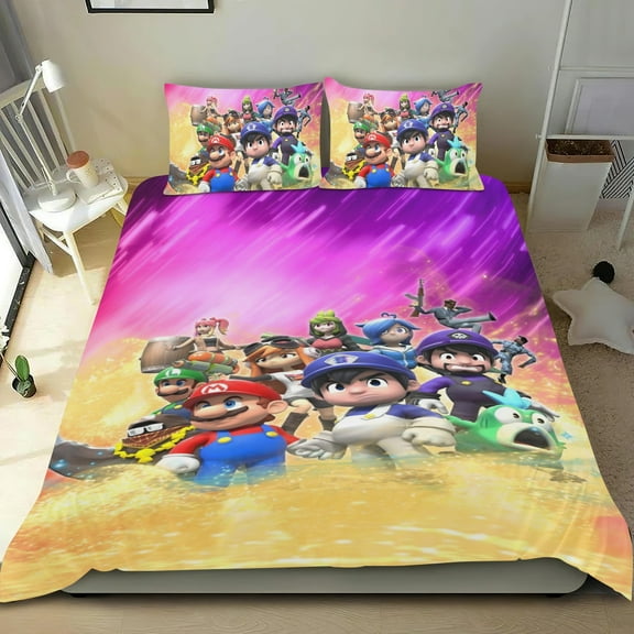 SMG4 movie Themed Bed Sheet Set Three Piece Set 36x75 Inches Comfortable And Skin Friendly Unique Design Creating A Star Studded Night