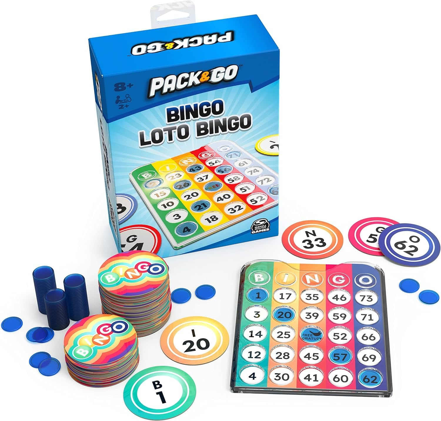Portable Multicolor Bingo Set for Travel with Rainbow Chips