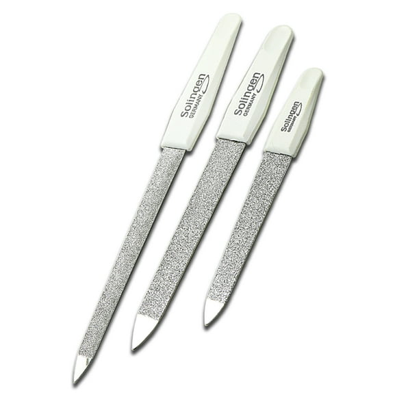 SMI 3 Pcs Solingen Germany Sapphire Metal Nail File Set + 1 Curved File - Fine and Coarse Nail Files - Double Sided Professional Manicure Pedicure Kit Best Nail File for Fingernail Toenail Care