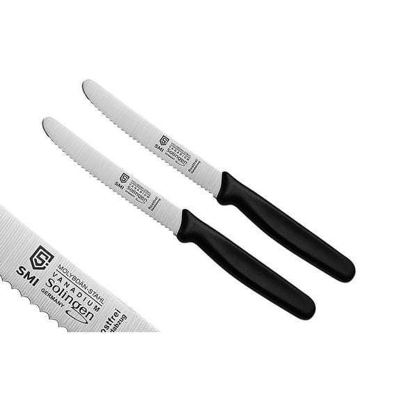 SMI 4.3-Inch German Tomato Knife Set, 2-Piece Serrated Utility Knives, Black