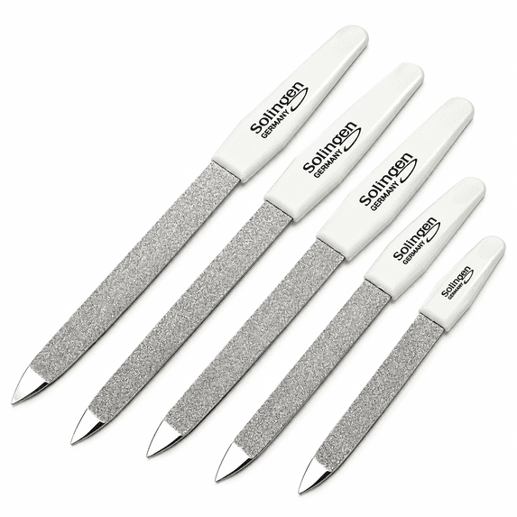 S SMI 5-Piece Coarse Sapphire Nail File Set with 5 Solingen Sapphire Nail Files, White