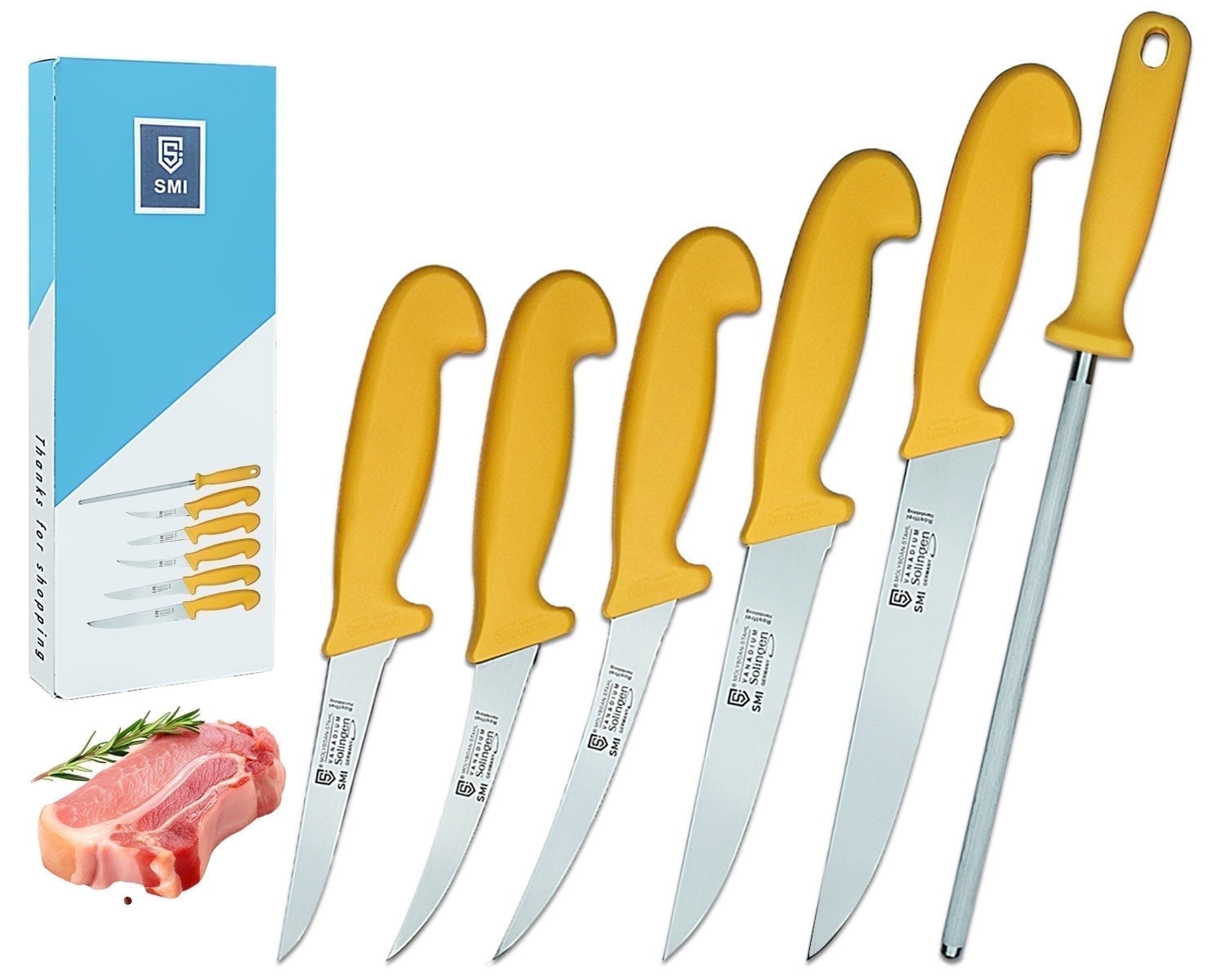 SMI 8 in Professional Solingen Germany Steel Chef Knives Set, 6 Piece