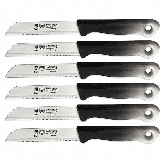 S SMI 6 Pcs Solingen Germany Paring Knife Set Serrated Edge Knife for Vegetables Fruit Knife Kitchen Knife Black and White