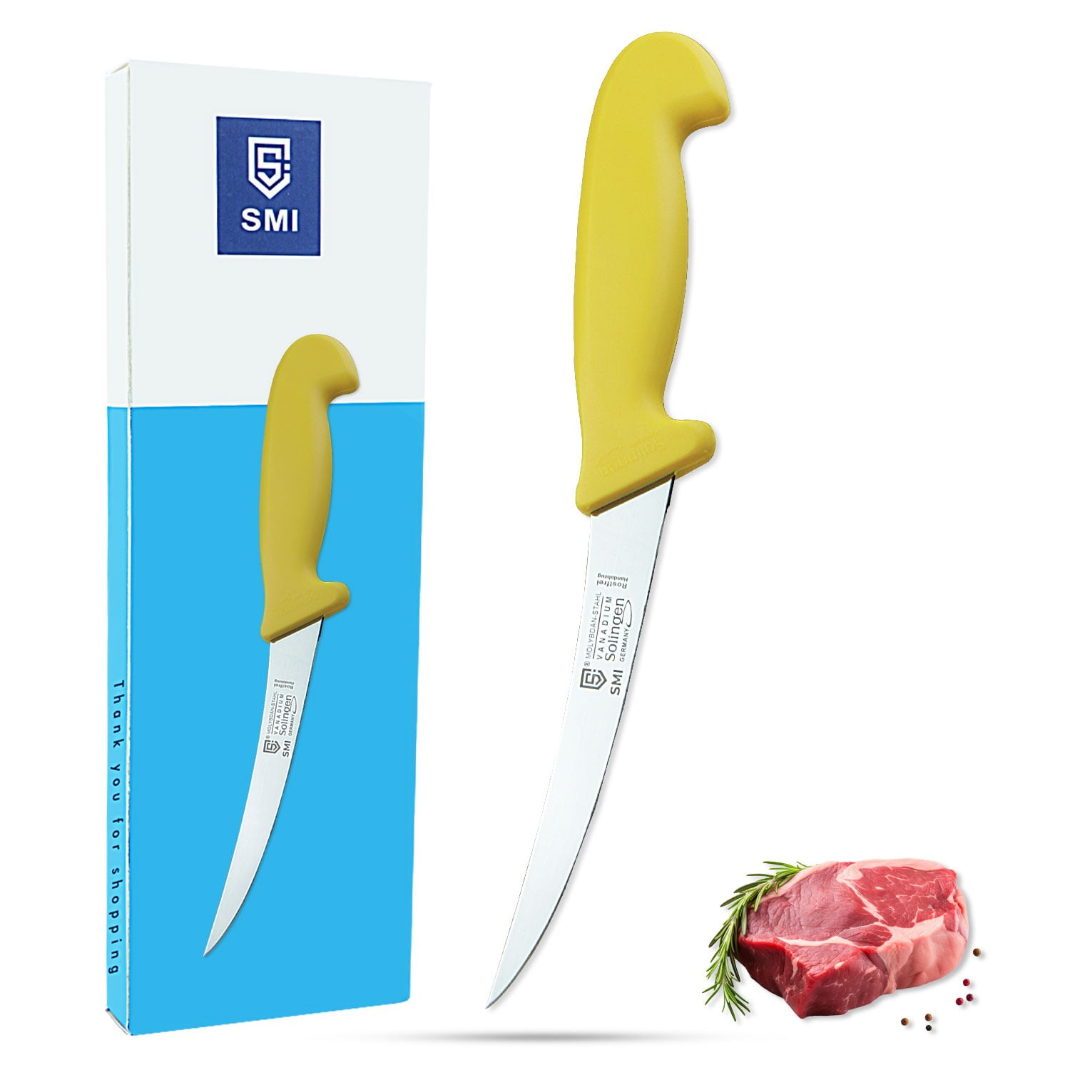SMI 6 inch Solingen Boning Knife Curved Meat Knife Professional Flexible Sharp Kitchen Knife Solingen Knife Made in Germany