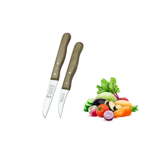 SMI Stainless Steel Paring Knife Set with Wooden Handles, Straight and Curved Blades, 7.4 cm, 2-Pack