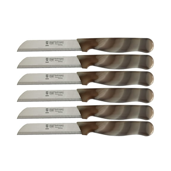 SMI Solingen 6-Piece Paring Knife Set with Serrated Stainless Steel Blades for Fruit and Vegetables