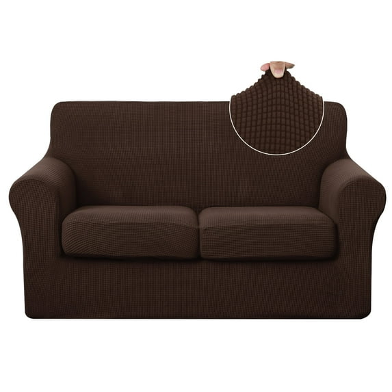 U-NICE HOME 3 Pieces Stretch Loveseat Cover Couch Cover Sofa Cover Washable Sofa Slipcover With Individual Seat Cushion for 2 Cushion Couch Sofa Pet Friendly, Chocolate
